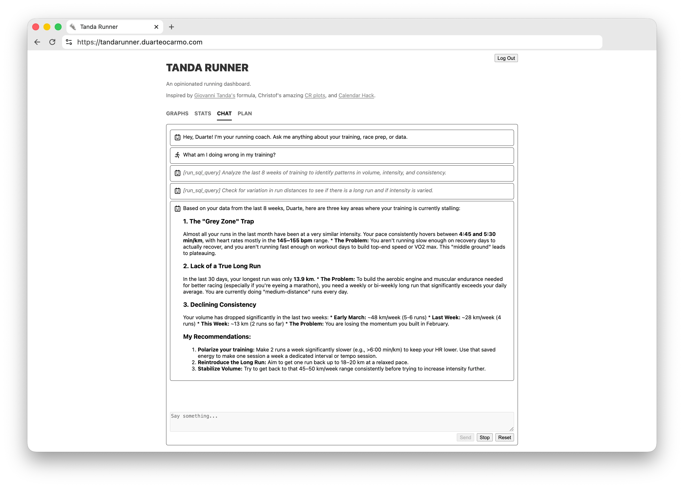Tanda Runner chat interface
